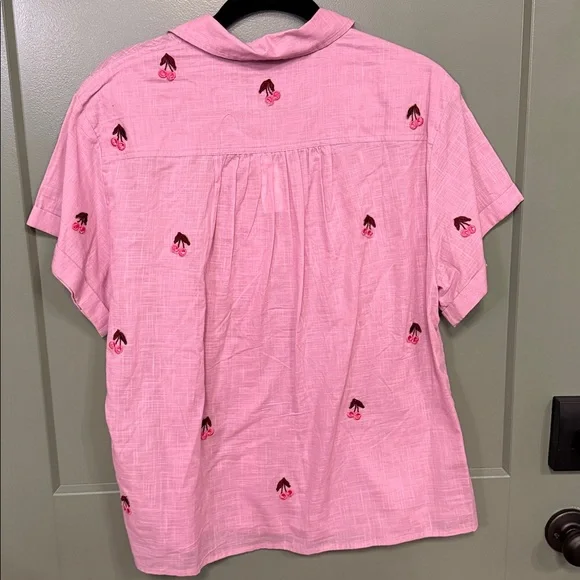 Maeve lilac cherry Embroidered Short-Sleeve Button-Down Shirt - Picture 5 of 11